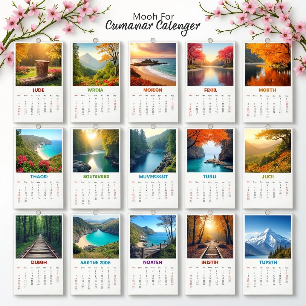 Create a visually stunning calendar design featuring 12 high-definition images, each representing a different month