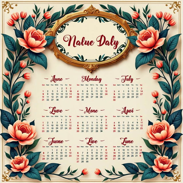 A stunning and elegant design for a calendar, incorporating beautiful visuals and intricate details