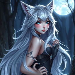 A mesmerizing depiction of a female character with enchanting wolf-like features