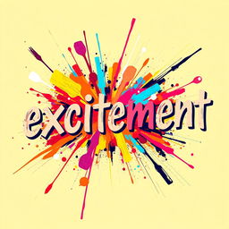 A bold and visually striking interpretation of the word "excitement," emphasizing vibrant colors, dynamic composition, and a sense of energy and movement, without any explicit content, incorporating abstract elements that evoke a feeling of intensity and passion