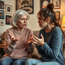 An intense yet relatable scene of a white mother and her young adult daughter embroiled in a spirited argument