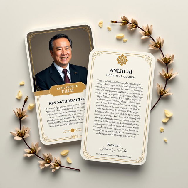 Exquisite flash card design featuring a beautifully crafted biography layout