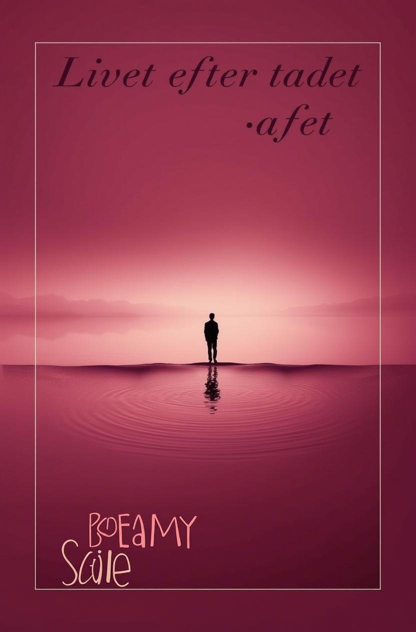 a silhouette of a person standing alone on a calm lake, surrounded by a vast, open sky teeming with purple and pink hues, symbolizing introspection and solitude