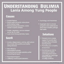 A poster titled "Understanding Bulimia Among Young People" featuring detailed explanations