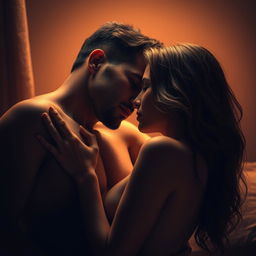 Artistic depiction of a sensual and intimate moment, capturing the essence of human passion and connection in a tasteful and respectful manner