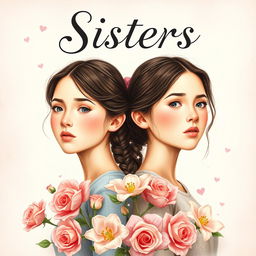 A captivating book cover for a romance novel titled "Sisters" featuring two twin sisters