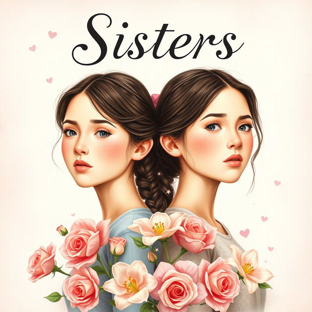 A captivating book cover for a romance novel titled "Sisters" featuring two twin sisters