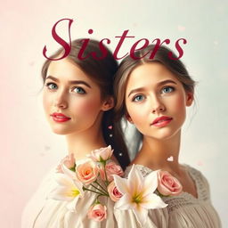 A captivating book cover for a romance novel titled "Sisters" featuring two twin sisters