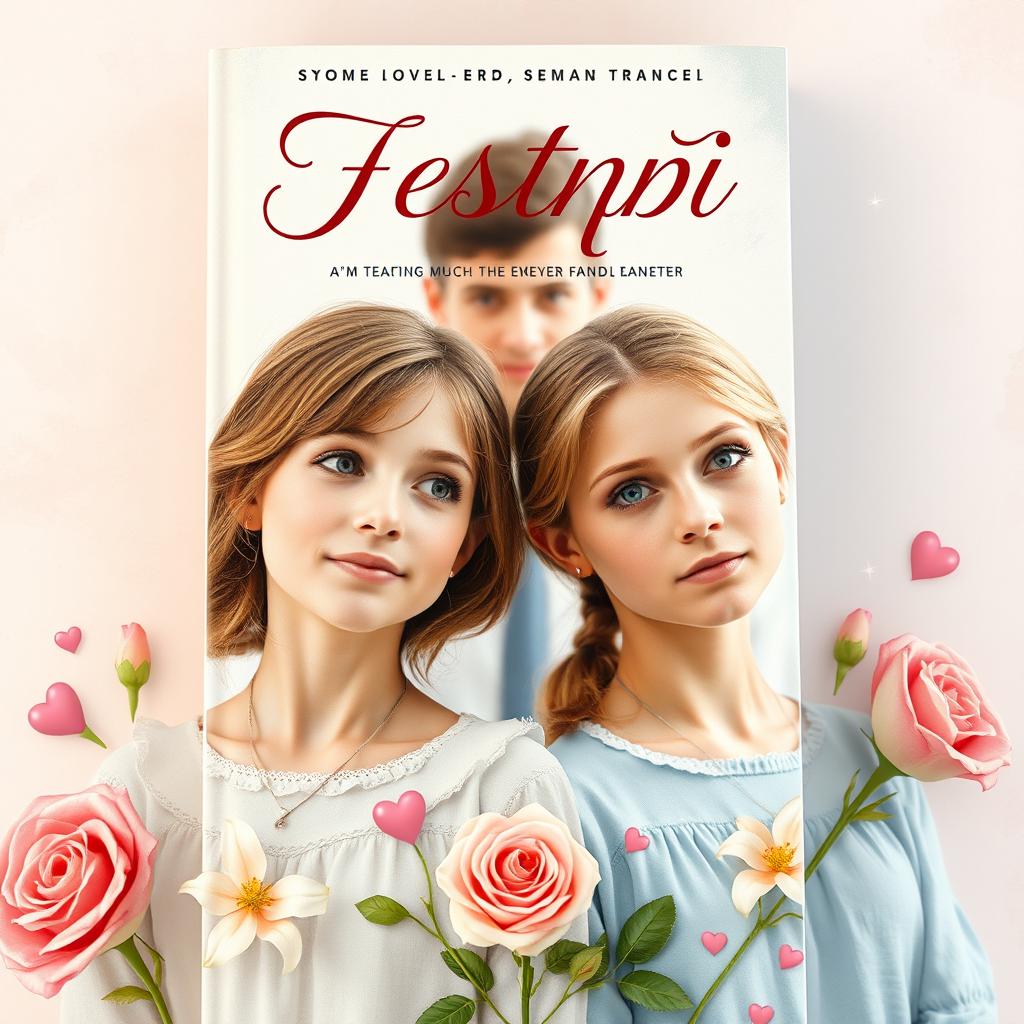 On the cover of a romantic novel titled "Сестры", two twin sisters are depicted, with one looking dreamy and enthusiastic, and the other pensive and cautious