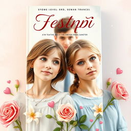 On the cover of a romantic novel titled "Сестры", two twin sisters are depicted, with one looking dreamy and enthusiastic, and the other pensive and cautious