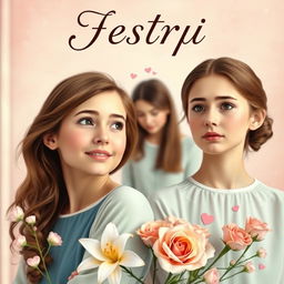 On the cover of a romantic novel titled "Сестры", two twin sisters are depicted, with one looking dreamy and enthusiastic, and the other pensive and cautious