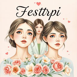 On the cover of a romantic novel titled "Сестры", two twin sisters are depicted, with one looking dreamy and enthusiastic, and the other pensive and cautious