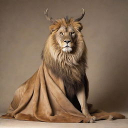 A proud deer boasting a draped lion's hide over its body, merging the elegance of a deer with the fierce nature of a lion.