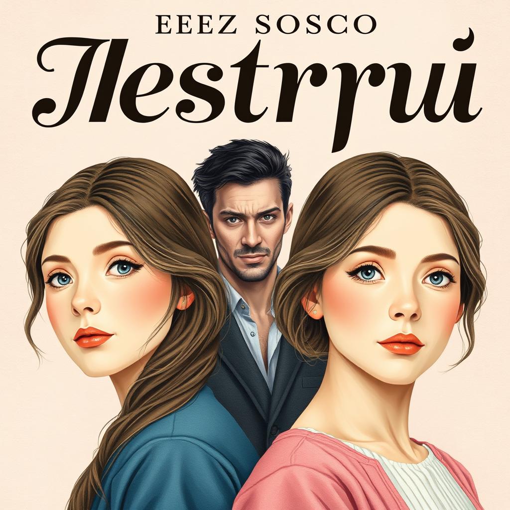 Two twin sisters with slightly different facial expressions, on a romance novel cover titled "Сестры"