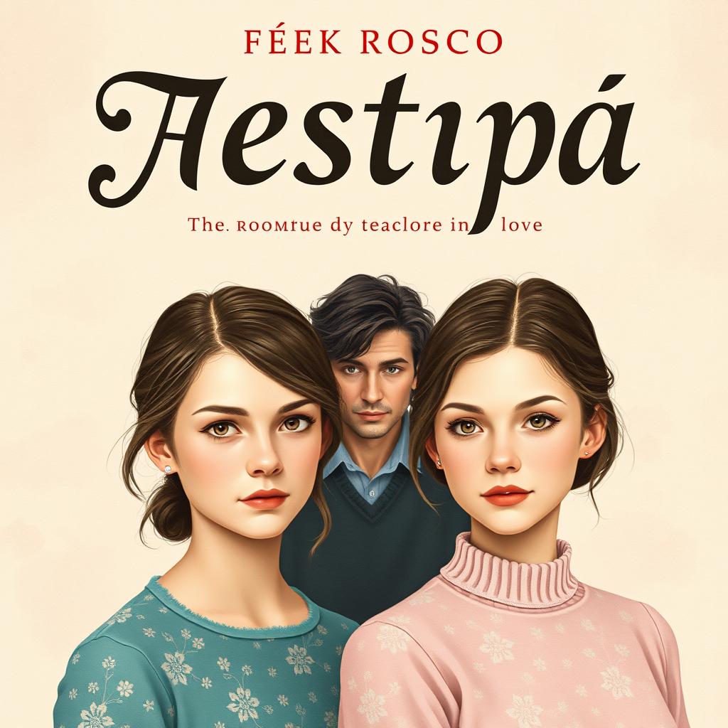 Two twin sisters with slightly different facial expressions, on a romance novel cover titled "Сестры"