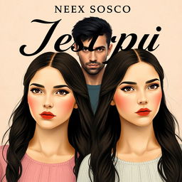 Two twin sisters with slightly different facial expressions, on a romance novel cover titled "Сестры"