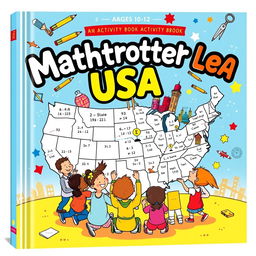 A vibrant and engaging cover for "Mathtrotter USA," an educational activity book for children