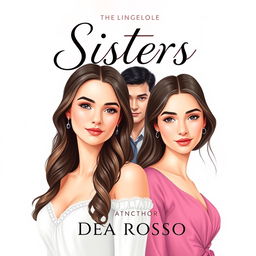 Cover design for a romantic novel titled "Sisters", depicting two twin sisters who look very similar but have slightly different facial expressions