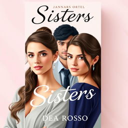 Cover design for a romantic novel titled "Sisters", depicting two twin sisters who look very similar but have slightly different facial expressions