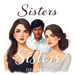 Cover design for a romantic novel titled "Sisters", depicting two twin sisters who look very similar but have slightly different facial expressions