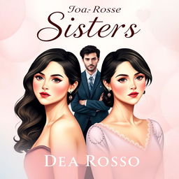 Cover design for a romantic novel titled "Sisters", depicting two twin sisters who look very similar but have slightly different facial expressions