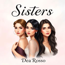 Cover design for a romantic novel titled "Sisters", depicting two twin sisters who look very similar but have slightly different facial expressions