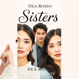 Cover design for a romantic novel titled "Sisters" in the style of promo photos from the series "Knock on My Door"