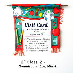 A vibrant school-themed wall newspaper designed as a class card for the 2 'V' class of Gymnasium 32 in Minsk