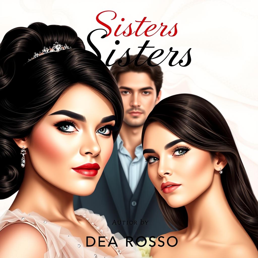 Cover design in the style of promo photos from the series "Knock on My Door" for a romantic novel titled "Sisters"