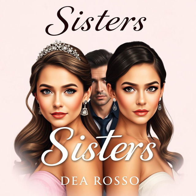 Cover design in the style of promo photos from the series "Knock on My Door" for a romantic novel titled "Sisters"