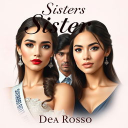 Cover design in the style of promo photos from the series "Knock on My Door" for a romantic novel titled "Sisters"