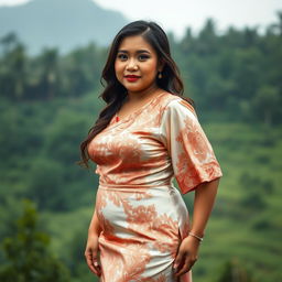 A curvaceous Indonesian woman wearing a traditional kebaya, designed to celebrate her voluptuous figure