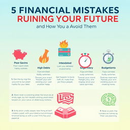 A visually engaging infographic titled "5 Financial Mistakes Ruining Your Future and How to Avoid Them