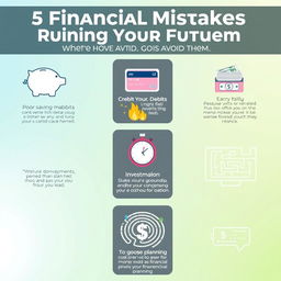 A visually engaging infographic titled "5 Financial Mistakes Ruining Your Future and How to Avoid Them