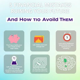 A visually engaging infographic titled "5 Financial Mistakes Ruining Your Future and How to Avoid Them