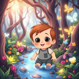 A cartoon-style illustration depicting a toddler boy, approximately 10 months old, named Benji