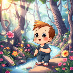 A cartoon-style illustration depicting a toddler boy, approximately 10 months old, named Benji