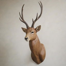 A sleek deer, its antlers towering and strong, wearing a lifelike lion mask, adding a bold contrast to its demure nature.