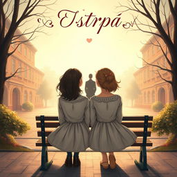 A romantic book cover illustrating the story of two twin sisters who have both fallen in love with their mutual teacher