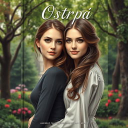 A realistic style book cover featuring a romantic theme where two twin sisters have fallen in love with the same person, their teacher