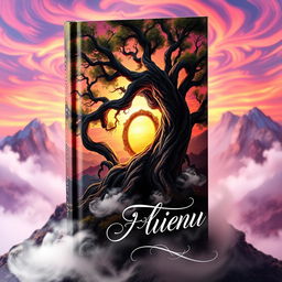 A captivating and imaginative book cover featuring a mysterious fantasy landscape