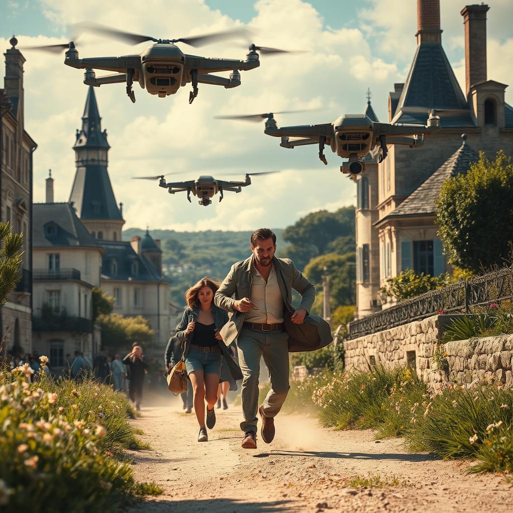 Marc, a brilliant artificial intelligence researcher, fleeing through picturesque French landscapes with Sophia, a former companion, and Martel, a former colleague