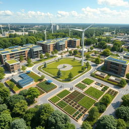 A photorealistic image depicting a sustainable urban development