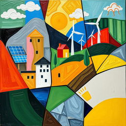 A cubist interpretation of sustainable development in the style of Pablo Picasso