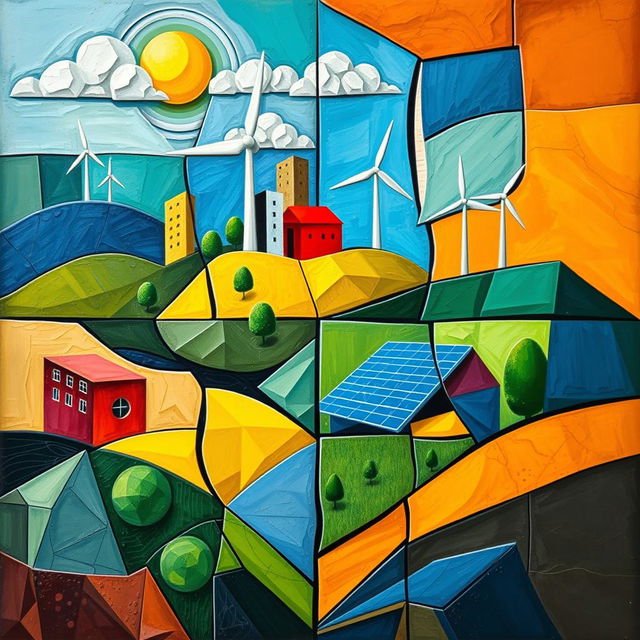 A cubist interpretation of sustainable development in the style of Pablo Picasso