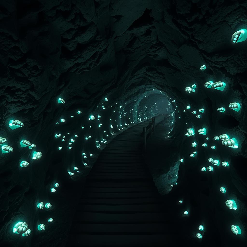 An underground path winding through a series of caverns and tunnels