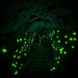 An underground path winding through a series of caverns and tunnels