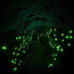 An underground path winding through a series of caverns and tunnels