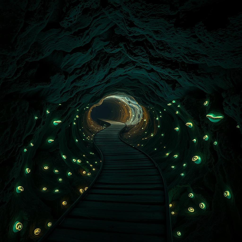 An underground path winding through a series of caverns and tunnels