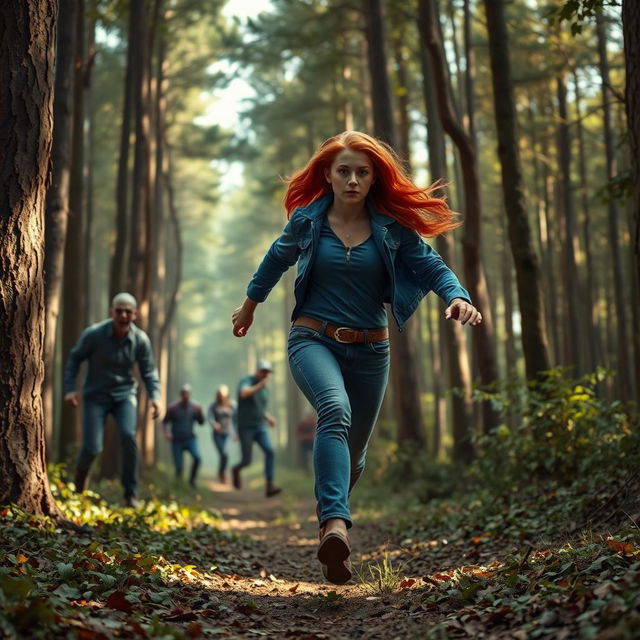 a dramatic forest scene featuring zombies emerging from between the trees, with sunlight streaming through the canopy above